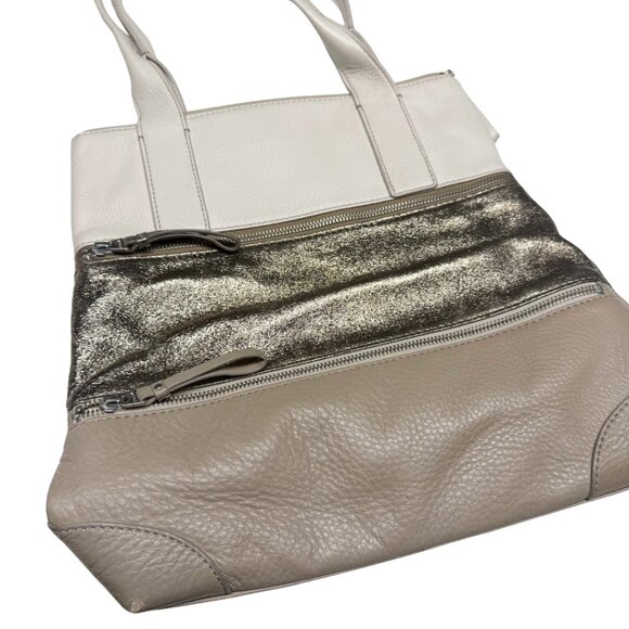 Fossil Cream & Gold Striped Leather Shoulder Bag – Large – Good Condition - Picture 3 of 9